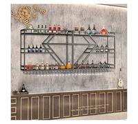 Soporte de vino de pared con luces LED, estante de barra de metal, estantes flotantes con soporte de cristal colgante, gran expositor de almacenamiento de vino para cocina, salón, mostrador de bar