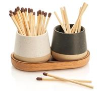 Soporte decorativo de cerámica con bandeja de madera. Juego de 2 hermosos soportes mate con golpeador que son una actualización para cualquier decoración del hogar. Mejora tu sala de estar con bonitos