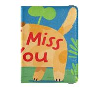 Soporte decorativo impermeable para pasaporte de piel de perro marrón con texto en inglés "I Miss You" para viaje, combo de soporte para pasaporte con ranura para tarjeta de vacunación, ligero, Lindo
