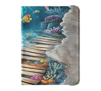 Soporte decorativo para pasaporte de piel con diseño de océano creativo en 3D, impermeable, para viaje, con bloqueo RFID, ultra delgado, Pintura creativa en 3D para el suelo del océano, 1 size