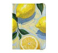Soporte decorativo para pasaporte de piel de limón amarillo con pintura al óleo para hombres de viaje, funda para tarjetas de vacunación, funda para pasaporte, funda impermeable, Pintura al óleo con