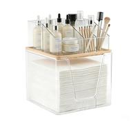 Soporte desechable 2 en 1 para toallas faciales y organizador de cosméticos, almacenamiento transparente con tapa de bambú compatible con toallas Clean Skin Club XL, organizador apilable para tocador