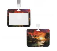 Soporte deslizante para tarjetas de identificación con soporte vertical para tarjetas, funda de plástico impermeable, estilo tropical, protector de insignia, etiqueta de nombre, soporte para tarjetas