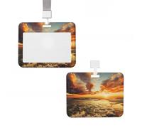 Soporte deslizante para tarjetas de identificación con soporte vertical para tarjetas, funda de plástico impermeable, funda protectora para tarjetas de identificación de atardecer nublado, funda