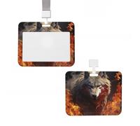 Soporte deslizante para tarjetas de identificación con soporte vertical para tarjetas, funda de plástico impermeable, protector de insignia de lobo ardiendo en fuego, funda protectora para tarjeta de