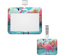 Soporte deslizante para tarjetas de identificación, de plástico, horizontal, para oficina, flamenco rosa, pájaro, tarjetero, protector para tarjeta de identificación de trabajo, tarjeta de