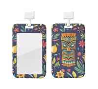 Soporte deslizante para tarjetas de identificación, de plástico, vertical, vintage, con patrón Aloha Tiki, protector para tarjetas de identificación con ventana transparente, tarjeta de crédito para