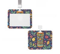 Soporte deslizante para tarjetas de identificación, de plástico, vertical, vintage, con patrón Aloha Tiki, protector para tarjetas de identificación con ventana transparente, tarjeta de crédito para