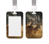 Soporte deslizante para tarjetas de identificación, funda vertical de plástico duro, diseño de ciervos, animales salvajes, impermeable, protector de nombre con cordón, funda para llaves, para oficina