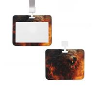 Soporte deslizante para tarjetas de identificación, funda vertical de plástico duro, diseño de lobo salvaje en el fuego, impermeable, protector de nombre con cordón, funda para llaves, para oficina