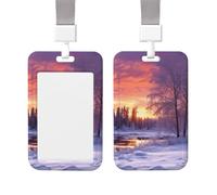 Soporte deslizante para tarjetas de identificación, funda vertical de plástico duro, soporte para insignias de paisaje de invierno, impermeable, funda protectora para tarjetas de identificación con