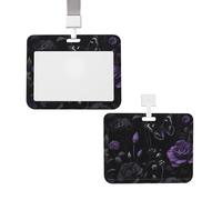 Soporte deslizante para tarjetas de identificación, impermeable, diseño de mariposa floral oscuro, funda protectora de plástico vertical con cordones, bonito tarjetero para enfermeras y profesores