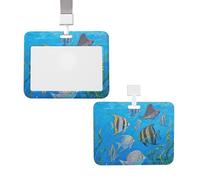 Soporte deslizante para tarjetas de identificación, impermeable, etiqueta de identificación con diseño de peces oceánicos, funda protectora vertical de plástico con cordones, bonito tarjetero para