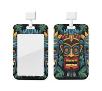 Soporte deslizante para tarjetas de identificación, protector vertical de plástico para oficina, colorido patrón de máscara Tiki, funda protectora para tarjetas de identificación de trabajo, pases de