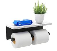 Soporte Doble de mármol para Papel higiénico con Estante, Soporte de Pared para Toallas de Papel, Soporte de Papel higiénico Negro Mate, Soporte de pañuelos para baño
