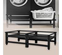ML-Design Pedestal Doble para Lavadora o Secadora Negro 124 x 55 x 37 cm de Acero, Capacidad hasta 150kg x2 Soporte Base Estable y Robusta Bastidor Universal con 2 Baldas Estantes Extraíbles