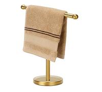 Soporte Dorado para Toallas de Mano con Base de Acero Inoxidable Pesado, toallero en Forma de T, Soporte de Toalla Independiente para encimera de baño (Oro Cepillado)