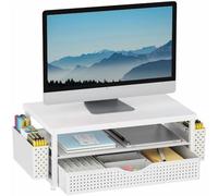 Soporte elevador de madera para monitor, organizador de escritorio de 2 niveles con cajón y portalápices, compatible con la mayoría de los