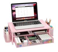 Soporte elevador de metal para monitor, elevador de escritorio de oficina con organizador de estante, organización de oficina, organizador de escritorio con cajón y portabolígrafos, soporte de