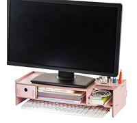 Soporte Elevador De Monitor Con Soporte De Almacenamiento Y Teléfono,Ergonómico Computadora Riser Con Cajones,Escritorio Estante Portátil Para Cas,2-nivel Madera Soporte De Monitor-Rosa 48x20x12.3cm(1