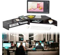 Soporte Elevador de Monitor de Esquina de Oficina Grande, Soporte de Esquina de Escritorio Ergonómico con Almacenamiento de 2 Niveles, Elevador de Pantalla Triangular para 2 Pantallas/PC/Portátil