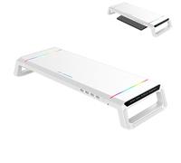 Soporte elevador de monitor - Soporte ergonómico para ordenador, diseño organizador de escritorio, iluminación RGB integrada, cuatro puertos concentrador USB30, estructura estable de soporte para