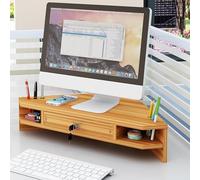 Soporte Elevador para Monitor con Portalápices Y Cajón, Escritorio De Esquina Triangular, Soporte Elevado para Computadora Portátil, TV, Tableta, 2 Estantes, Estante De A
