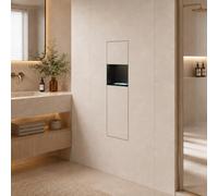 Soporte empotrado para papel higiénico, armario de baño de acero en la pared, con soporte para rollo de papel higiénico y estante abierto, cubo de basura oculto para baño, cocina, oficina
