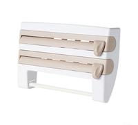 Soporte en 1 organizador de películas de cocina, cortador que ahorra espacio, almacenamiento de aluminio más toalla de papel de plástico para trío, estante de aluminio ABS con doble S (caqui)