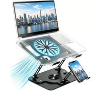Soporte ergonómico para computadora portátil con ventiladores de refrigeración silenciosos, base giratoria de 360 grados, elevador de aluminio para laptop, plegable, portátil para oficina y hogar