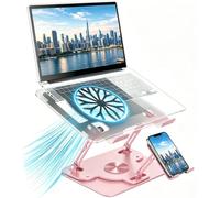 Soporte ergonómico para computadora portátil con ventiladores de refrigeración silenciosos, base giratoria de 360 grados, elevador de aluminio para laptop, plegable, portátil para oficina y hogar