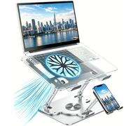 Soporte ergonómico para computadora portátil con ventiladores de refrigeración silenciosos, base giratoria de 360 grados, elevador de aluminio para laptop, plegable, portátil para oficina y hogar