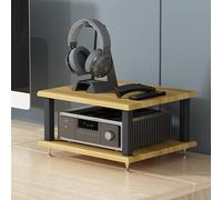 Soporte esquinero de 4 niveles de nogal para audio/video, para consolas de juegos, reproductores de discos y receptores estéreo, elegante estante de entretenimiento para sala de estar (40 x 35 x 22 cm