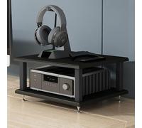 Soporte esquinero de 4 niveles para audio/video, estante negro para consola de entretenimiento y juegos, estante para tocadiscos y receptor estéreo, diseño que ahorra espacio, 40 x 35 x 22 cm