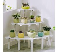Soporte esquinero de madera de 3 niveles para plantas de color blanco para sala de estar, balcón y uso al aire libre, decorativo y perfecto para exhibir plantas y flores