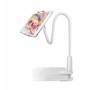 Soporte estable con base de aluminio y brazo flexible ajustable para dispositivos de 4 a 10,6 pulgadas, incluyendo iPhones, iPads y Nintendo Switch.