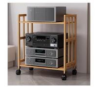 Soporte estéreo giratorio de 360° con ruedas, altura ajustable, estante de audio multimedia de bambú para sala de estar, oficina, teatro, espacios pequeños