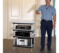 Soporte estéreo para reproductor de discos, consola de esquina, centro de entretenimiento con estantes, soporte para medios AV, torre de audio, estante audiovisual