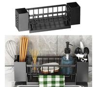 Soporte Estropajo Fregadero,Organizador de Esponjas Organizador De Fregadero Organizador de Cocina Incluye dos Soportes ]ara Palillos ]ara Accesorios de Cocina: Esponjas/Cepillos/Jaboneras (Negro)