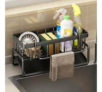 Soporte Estropajo Fregadero - Organizador Guarda Estropajos Fregadero Cocina Inoxidable | Soporte De Esponja con Bandeja & Toallero | Organizador Sink Caddy para Hogar y Cocina(Black,Basic Styles)