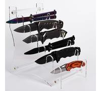 Soporte Exhibidor para Cuchillos en Acrílico - 6 Niveles para Navajas, Cuchillos Plegables, EDC y Dagas - Ranuras en U, Soporte Transparente para Hogar, Comercio o Vitrina (1set)