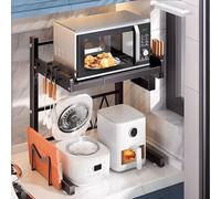 Soporte Extensible para Horno de Microondas Estantería ampliable para microondas Estanteria para Microondas Encimera con un soporte para tabla de cortar, 4 ganchos y una caja para palillos (2 Niveles)