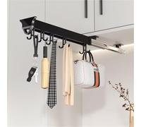 Soporte Extraíble para Escobas Y Trapeadores, Organizador Extraíble De Ollas Y Sartenes, Riel para Colgar Soporte De Armario De Aleación De Aluminio con Ganchos Ajustables(12.20in-10 Hook)