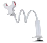 Soporte flexible de cuello de cisne para teléfono con asa para escritorio y mesita de noche, soporta visualización estable de manos y transmisión en vivo (blanco)