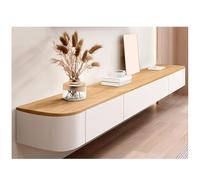 Soporte flotante de madera para TV con cajones y puerta, moderno estante de consola multimedia montado en la pared para almacenamiento debajo de la TV, centro de entretenimiento largo, armario de TV