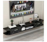 Soporte flotante de madera para TV, consola multimedia montada en la pared con 2 cajones de almacenamiento, estante de entretenimiento debajo de la TV para sala de estar y dormitorio