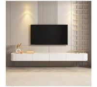 Soporte flotante de pared para TV con agujeros para cable para sala de estar, consola multimedia, color blanco (240 x 20 x 24 cm)