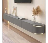 Soporte flotante de TV de 279.9 cm para televisores de 90 a 125 pulgadas, consola de madera maciza montada en la pared con bordes curvos, puertas abatibles y gestión de cables, perfecto para salas de