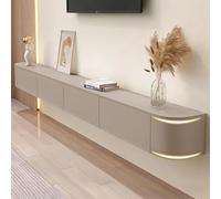 Soporte flotante de TV de 279.9 cm para televisores de 90 a 125 pulgadas, consola de madera maciza totalmente montada con bordes curvos, puertas abatibles y gestión de cables para salas de estar