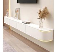 Soporte flotante de TV de 279.9 cm para televisores de 90 a 125 pulgadas, montado en la pared, núcleo de madera maciza, bordes curvados, puertas abatibles, gestión de cables, perfecto para salas de